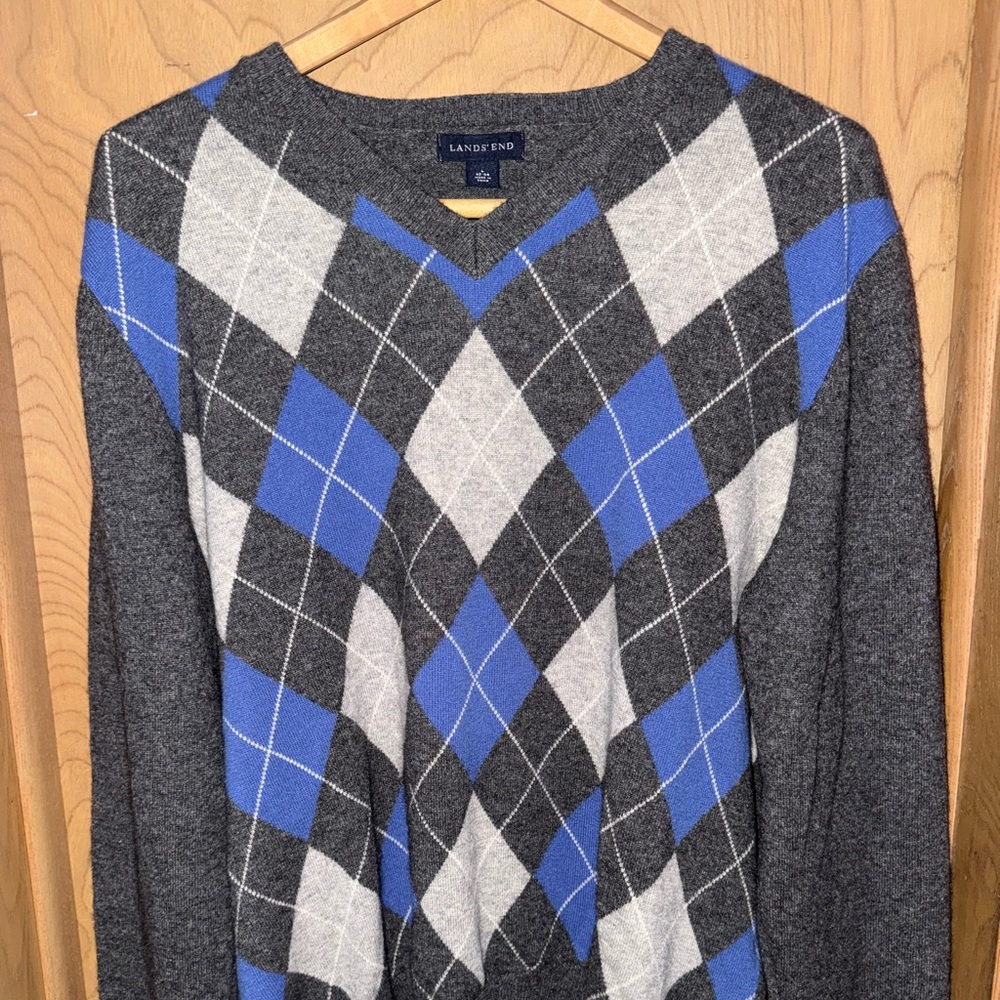 Land’s End Cashmere Argyle V-Neck Sweater